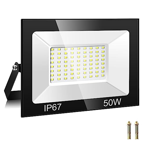 PPSSOHU Projecteur LED Exterieur 50W, 72 Puces Spot LED Extérieur, 5000LM 7000K Blanc Froid Eclairage de Sécurité LED, IP67 Imperméable Luminaire Exterieur Pour...