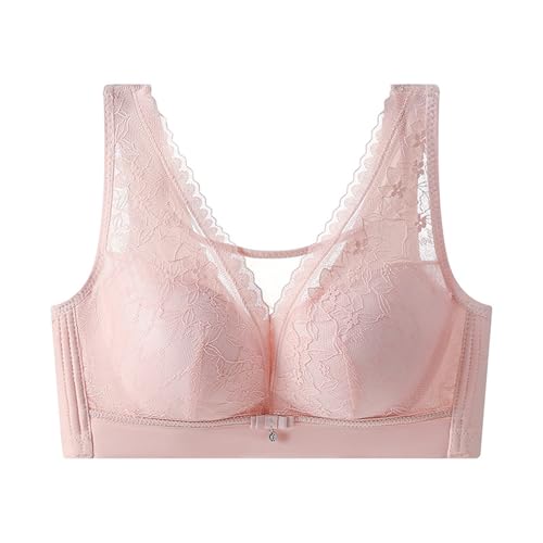 Sujetador para mujer con encaje sin aros, antisag, sexy, sin aros, de algodón, transpirable, suave, cómodo, corrector de postura, suave bralette para el día a día, Rosa., 95C