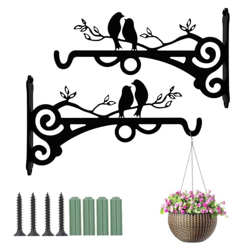 XWUX 2 Stück Blumenampel Halterung, 20cm Pflanzenhalterung Blumenampelhalter, Eisen Wandhaken Blumenampel, Haken Für Blumenampel Von Pflanzer Vogelhäuschen Laterne Windspiele Wandleuchter (Vogel)