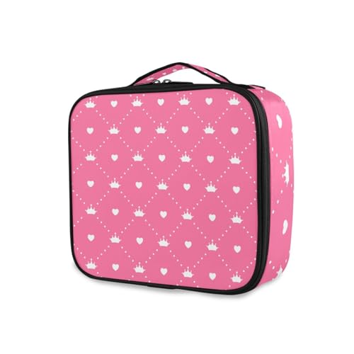 OTVEE Makeup Bag Princess Pattern on Pink Travel Cosmetic Bag Large Train Case with Adjustable Dividers