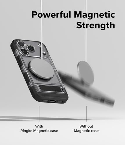 Image of Ringke UX Magnetic Designed for iPhone 17 Pro Max Case [Compatible with MagSafe] [Built-in Metal Stand] Dual Layer Protective Cover with Rugged Frame and Camera Control Button Cover - Smoke Black