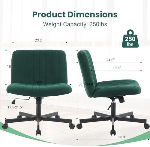 Miniatura 2 de Silla de escritorio verde con ruedas, asiento cruzado para el hogar, silla de computadora de oficina sin brazos anchos, silla de tocador lateral