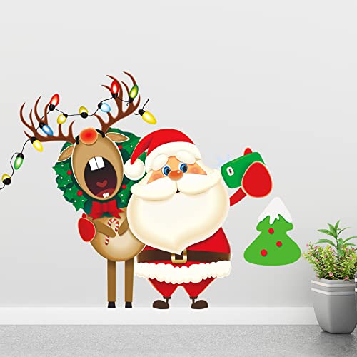 Atcarmor Merry Christmas Wall Decals Stickers Removable, Santa Claus Reindeer Xmas Christmas Vinyl Diy Wall Art Decal, Christmas Window Clings Decals For Wall Fridge Office Living Room Decorations #TOP5