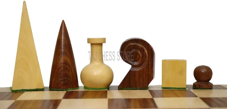 Reproduced Man Ray Wooden Chess Set Pieces in Golden Rosewood/Natural Boxwood