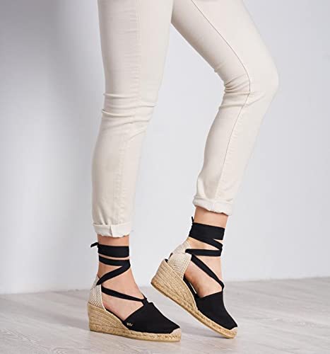 VISCATA Escala Espadrille Canvas Wedges with Sleek Ankle Laces Women's Lace Up Shoes Handmade in Spain Organic Cotton Canvas and 100% Natural Jute Midsole for All Occasions