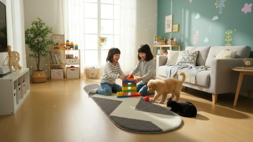 Image of Fluffy Silky Micro Fiber Polyster Carpet /Runner for Bedroom, Study Room, Playing Room, Guest Room ETC. 1.5x4 Feet, (Grey and Ivory Chevron Pattern)