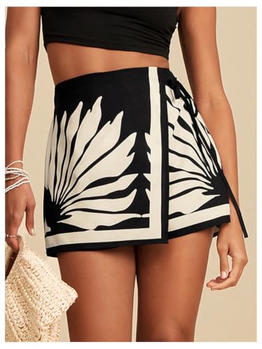 Image of SweatyRocks Women's Boho Mini Skirts Floral Shorts Tie Side Wrap Skorts