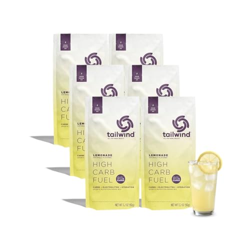 Tailwind NutritionHigh Carb Fuel 90g High Intensity Carbs (2:1 Glucose:Fructose) + Electrolytes GlutenFree Vegan Lemonade SingleServing 6 Pack