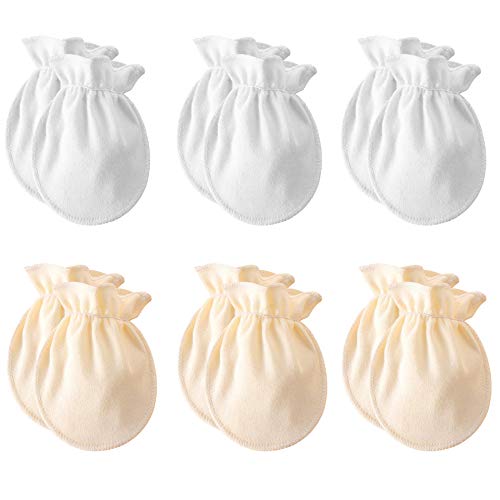 Image of Baby Mittens 0-6 months No Scratch Newborn Girls Gloves Toddler Mittens Baby Boys 6 Pack White Yellow