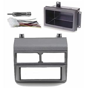 Grey Gray Complete Single Din Dash Kit + Pocket Kit + Wire Harness + Antenna Adapter Compatible with Chevrolet & GMC…
