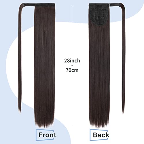 Silk-co Clip in Ponytail Wrap Around Hairpiece Straight Pony Tail Hair Clip on Extension 28 Long hair smooth Heat-Resisting Fiber Hairpiece for Women Dark Brown - Image 4