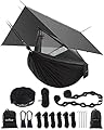 Sunyear Hammock Camping with Rain Fly Tarp and Net, Portable Camping Hammock Double Tree Hammock Outdoor Indoor Backpacking Travel & Survival, 2 Tree Straps,100% Waterproof, Black