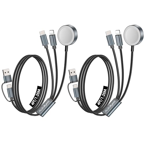 2Pack Upgraded 3 in 2 Multi Charger Cable for Apple Watch iWatch Charger Travel Essentials Multi Fast Charging Cable Compatible with iWatch Ultra/SE/10/9/8/7/6/5/4/3/2, for RGB Cable