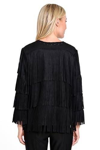 Ali Miles Women's Faux Knit Suede Jacket Fringe Detail Long Sleeve2