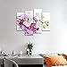 My Easy Art- Orchid Wall Art Decor Pink and White Flower with Drop of Water Canvas Pictures Artwork 4 Panel Plant Painting Prints for Home Living Dining Room Kitchen