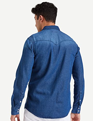 Image of Amazon Brand - Symbol Men's Cotton Slim Fit Denim Shirt | Casual | Plain | Full Sleeve | Summer (Available in Plus Sizes)