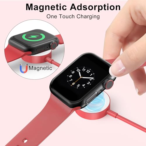 Image of 2Pack Red for Apple Watch Charger USB Magnetic Wireless Fast iWatch Charger Portable Compatible with iWatch Ultra /Series 9 /8 /7 /6 /SE /SE2 /5 /4 /3 /2 /1-[3.3FT]