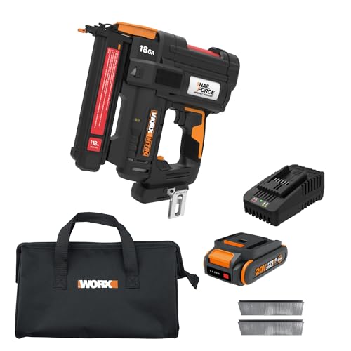 Worx Nitro 20V Cordless 18-Gauge Narrow Crown Stapler, Cordless Staple Gun Fires Up to 80 Staples/Min, Battery Powered Staple Gun with Tool-Free Jam Release WX844L – Battery & Charger Included