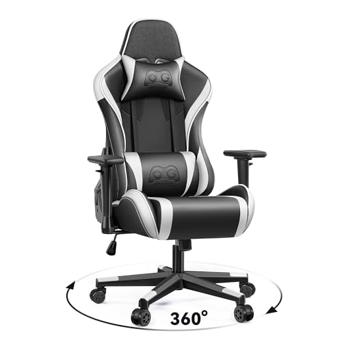 OneGame Gaming Sthul, Ergonomischer Computer Gamer Chair 3D Armrests Bürostuhl höhenverstellbar Drehstuhl mit Verstellbare hohe Rückenlehne 150KG, Weiß