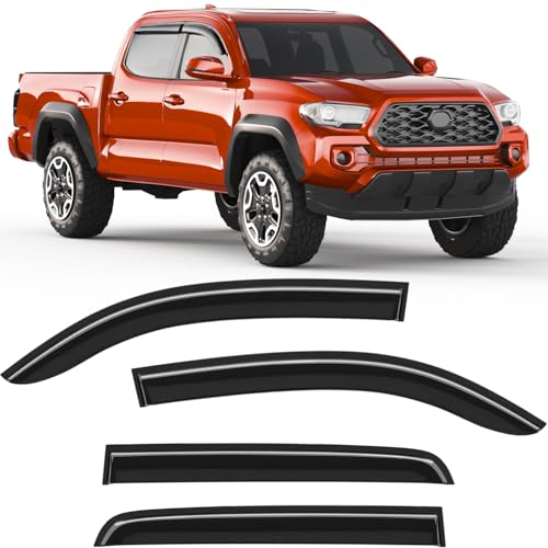 Image of Tape-on Rain Guards Fit for Toyota Tacoma 2016-2023 Double Cab Truck Extra-Thick Window Rain Guard Window Deflectors Full-Size Window Vent Visors Vent Shades Exterior Car Accessories-4PCS