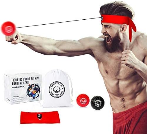 Fighting Panda Boxing Reflex Ball, 2 Difficulty Level Boxing Balls with Headband, Softer Than Tennis Ball, Perfect for Reaction, Agility, Punching Speed, Fight Skill and Hand Eye Coordination Training