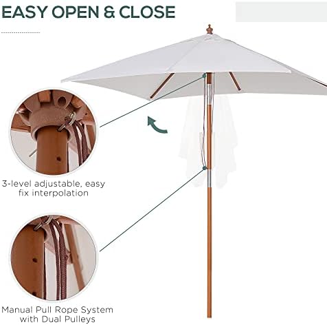 Outsunny 2m x 1.5m Patio Parasol Garden Umbrellas Sun Umbrella Bamboo Sunshade Canopy Outdoor Backyard Furniture Fir Wooden Pole 6 Ribs Tilt Mechanism