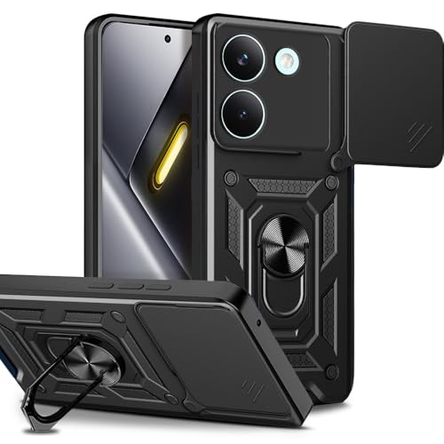 Image of AESTMO Tough Armor Mi Redmi Turbo 5 5G / Poco X8 Pro 5G Bumper Back Case Cover | Ring Holder & Sliding Camera Shield Cover | 360 Degree Protection Back Case Cover (Black)