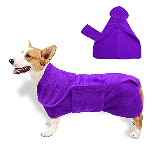 Albornoz para perros, Púrpura toalla de secado rápido para perros, albornoz suave para perros, abrigos de secado ajustables para perros para mascotas, cachorros, gatos, batas para perros(47cm/M)