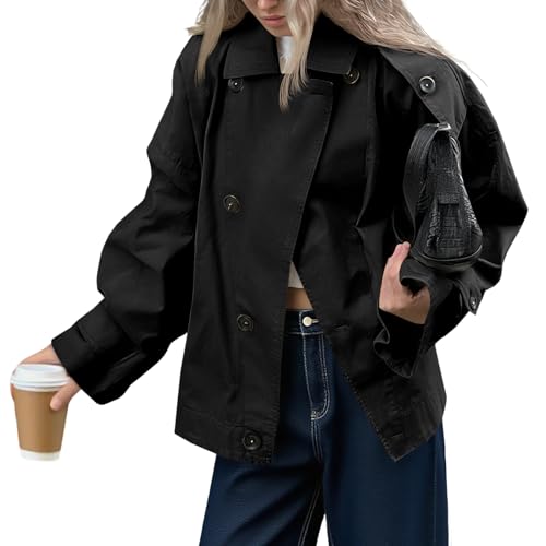 Trench-coat surdimensionné femme à simple boutonnage veste courte coupe ample