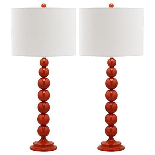 SAFAVIEH Lighting Collection Jenna Modern Contemporary Orange Stacked Ball 32-inch Bedroom Living Room Home Office Desk Nightstand Table Lamp Set of 2 (LED Bulbs Included)