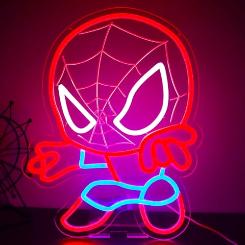 TOPQUALI LED Spider Neon Sign for Wall Decor Dimmable Anime Light Up Display Kids Bedroom Game Room Decoration 12.2x15.7 Inch
