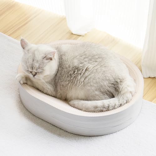 NATUYA Oval Cat Scratcher Bed, Modern Cat Scratching Bowl Bed, Durable Kittens Scratching Board Corrugated Lounge, Furniture Protector
