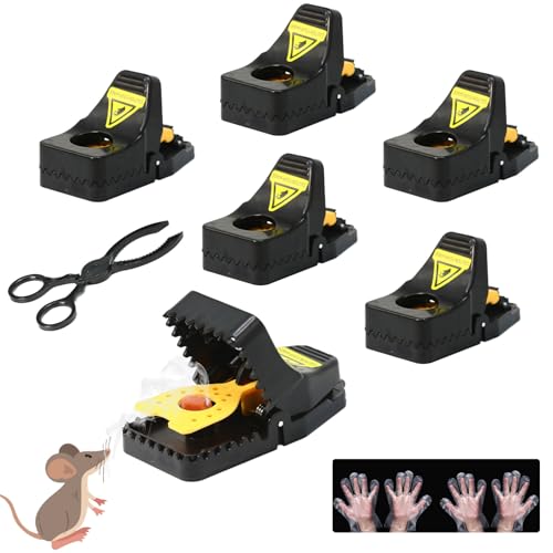 6 Stück Mausefallen Hochsensibler Mäusefänger, Wiederverwendbare Kunststoff-Rattenfalle, ausgestattet mit einem Clip und Zwei Paar Einweghandschuhen für drinnen und draußen (kleine Größe)