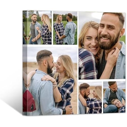 WEGA Custom Canvas Prints with Your Photos Collage Customized Photo Print Personalized Canvas Pictures for Couple Valentines Day Gifts for Him/Her (6 Photos)