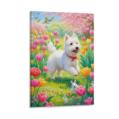 West Highland White Terrier Tableau Sur Toile Décoration Murale Salon Chambre Maison 50x75cm
