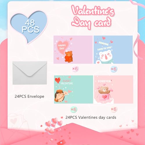 Valentinstag Karte,48 Stück Valentine’s Day Card jahrestag geschenk liebesbrief für Männer und Frauen Zum Valentinstag Liebesbrief Papier mit Umschlag,Jahrestag Karte für Valentine’s Day Dekoration