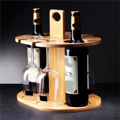 Soporte para botellas de vino de bambú con portavasos miniatura 4