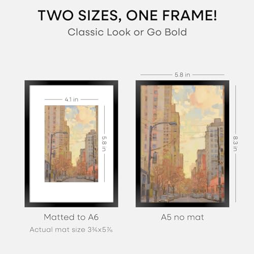 Image of Homeforia A5 Picture Frame Black, High End Metal 5.8x8.3 Frames Matted to 4.1x5.8 Print, A5 Photo Frame with Mat A6, 5.8 x 8.3 Poster Frame, 8.3x5.8 Display Frames, Tempered Glass, Wall Kit, Set of 2