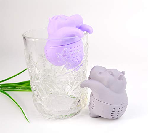 Lot Of 2 Purple & Gray Hippo Hippopotamus Tea Infuser Loose Leaf Strainer Herbal & Fruit Tea Filter Diffuser Food Grade Silicone Bpa Free Fun To Tea Time For Pet Animal Lovers Wild Life 2Pcs Set #TOP3
