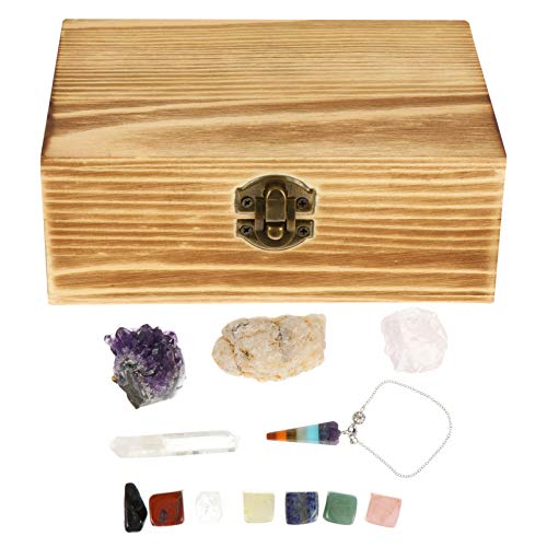 BESPORTBLE Kit de cristais de cura premium de 13 peças em caixa de madeira com 7 chacras em quartzo