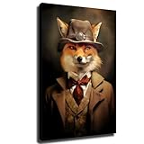 Fox in Suit and Hat Portrait Wall Art, Vintage Gentleman Fox Framed Poster, Whimsical Cottagecore, Fantasy Wall Decor Ready To Hang (Framed,12×18 inch)