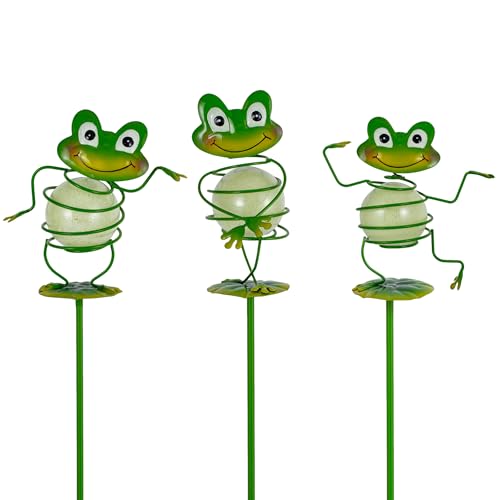 Qipade Frog Garden Stakes, 25" H Noctilucent Decorative Garden Stakes, 3 Pcs Glowing Metal Yard Art for Outdoor Spring Lawn Patio Pathway Decor