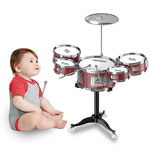KAVITE Jazz Drum Set Toys for Kids Toddlers 1-3 Years Old Musical Toys Simulation Beat Children s Educational Instrument Gifts for Boys Girls (Red)
