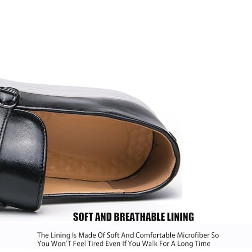 Men's Leather Double Buckle Platform Loafers Classic Round Toe Slip-On Non-Slip Business Dress Shoes for Formal Party Wedding Penny Loafers3