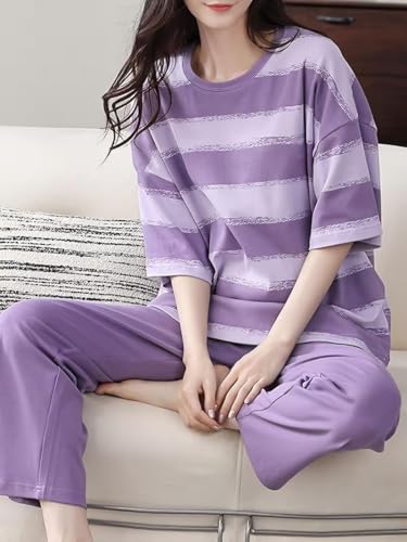 Image of Lymio Womens Korean Night Dress | Full Pyjama Set | Korean Nightsuit | Women Nightwear |Round Neck Full Sleeve Nightsuit | Loungewear | Everyday Nightdress (W-ND-3)