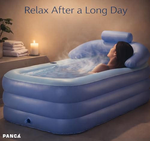 Image of PANCA Foldable Bath Tub for Bathroom| SPA Tub for Home Use with Drainage Hole For Adults And Kids| Maintains Hot & Cold Water | Thickened Insulated Ice Bath Tub (Inflatable Bath Tub With Pump)