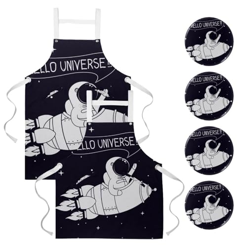 Lot de 2 tabliers de cuisine Hello Universe avec 4 broches pour la pâtisserie