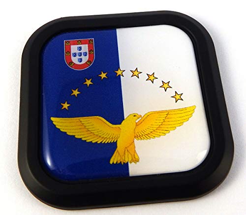 Image of Azores Flag Square Black Rim Emblem Car 3D Decal Badge Bumper Hood Sticker 2 inch