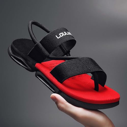 Men's Adjustable Strappy Sandals Quick-Dry Comfortable Slippers for Beach Pool Sports Walking Yoga(Red,9.5)4