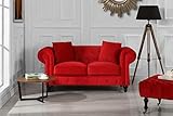 Divano Roma Furniture Classic Modern Scroll Arm Velvet Chesterfield Love Seat Sofa (Red)